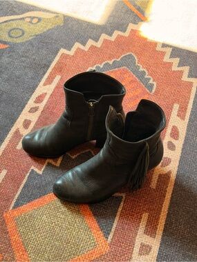 Sam Edelman Black Leather Ankle Booties with Tassel Detail
